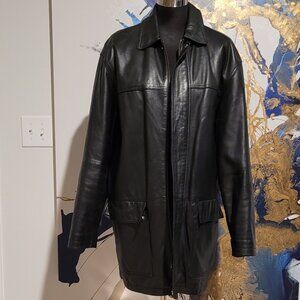 Jos A Bank Men's Brown Leather Jacket Signature Collection Size Med Full Zip